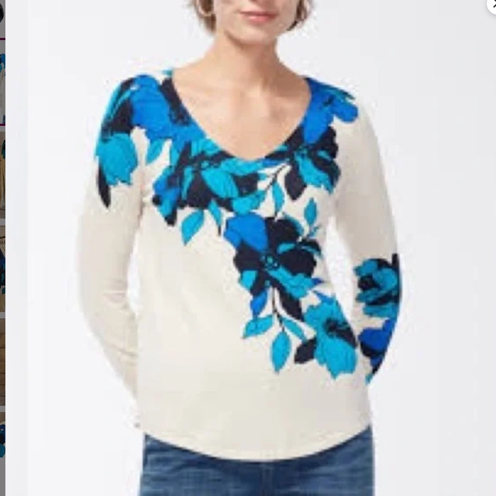 Chico's Cream V-neck Sweater with Blue Floral Pattern - XXL/Chicos 4